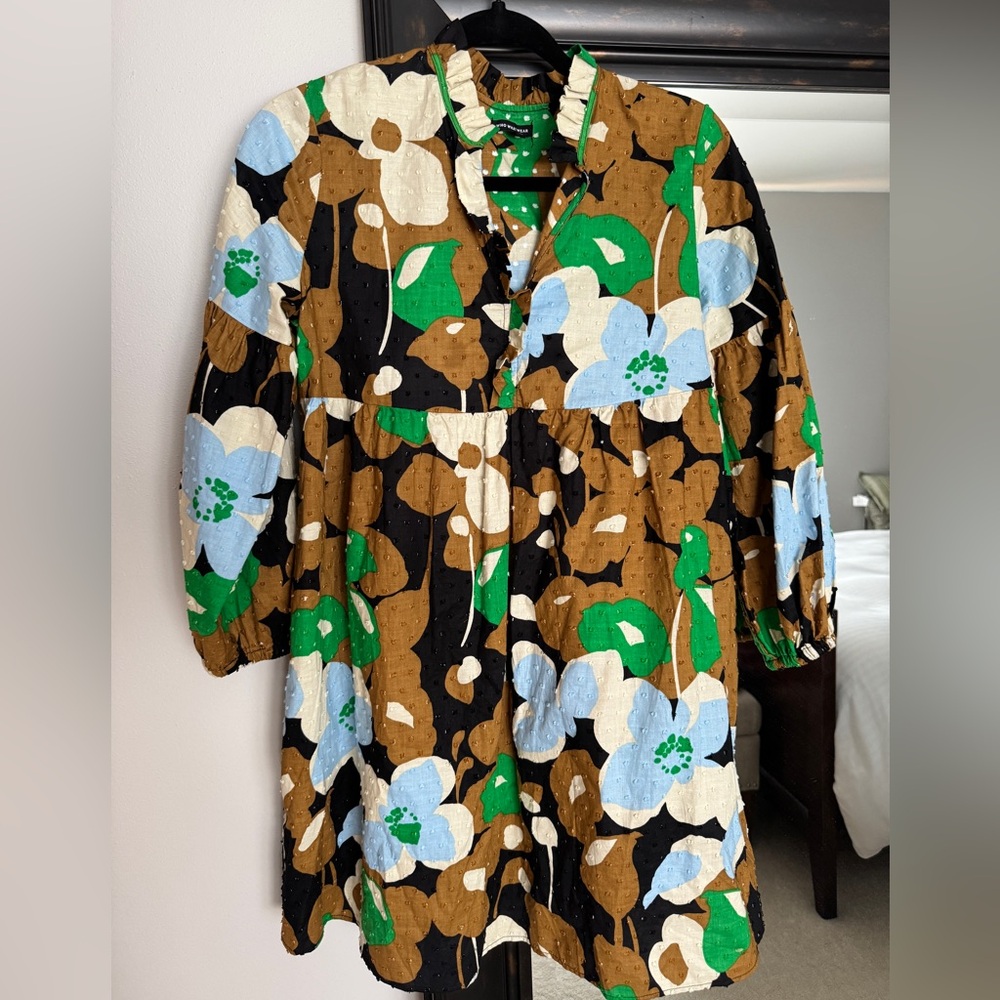 Who What Wear Green and Brown Patterned Dress